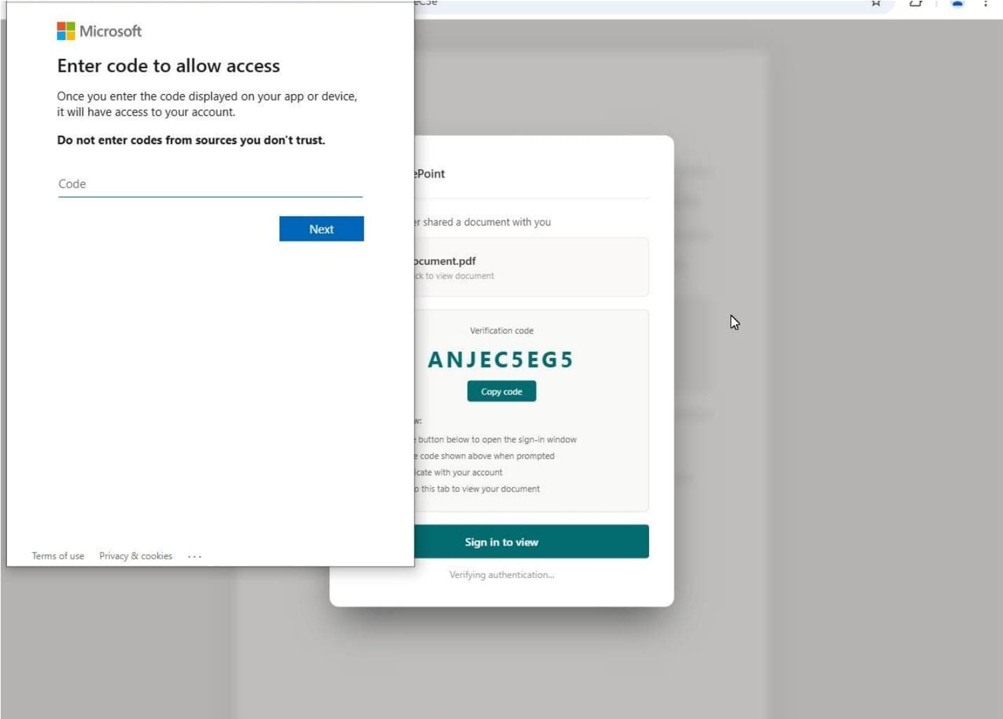 Malicious authentication prompt