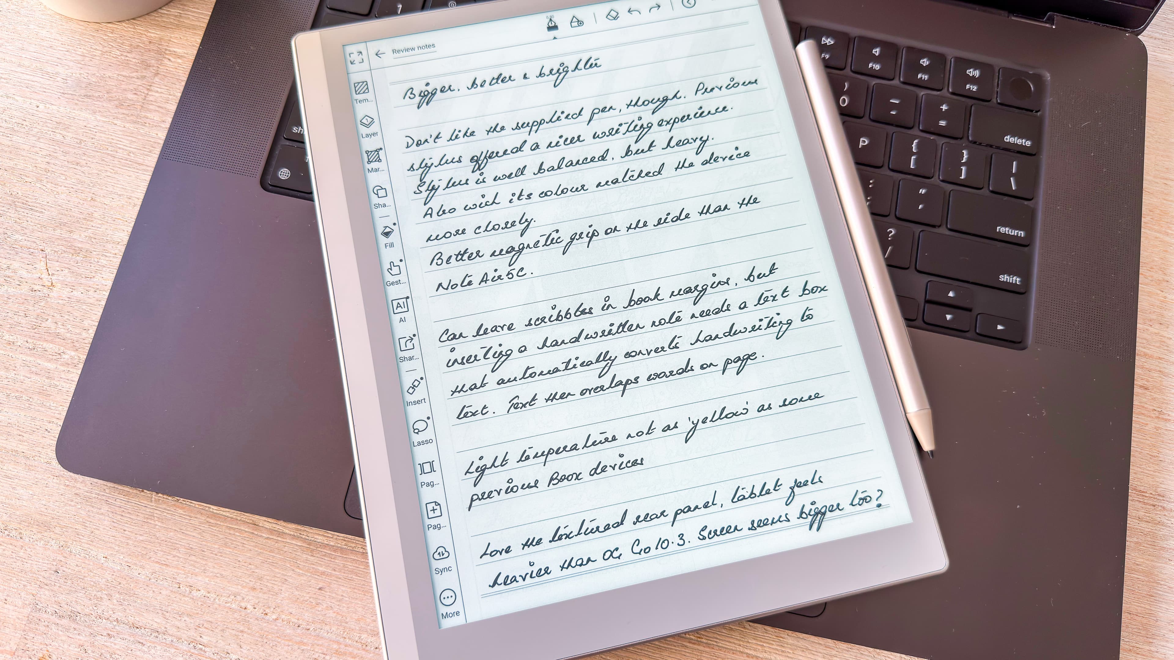 Handwritten notes on the Boox Go 10.3 Gen II Lumi