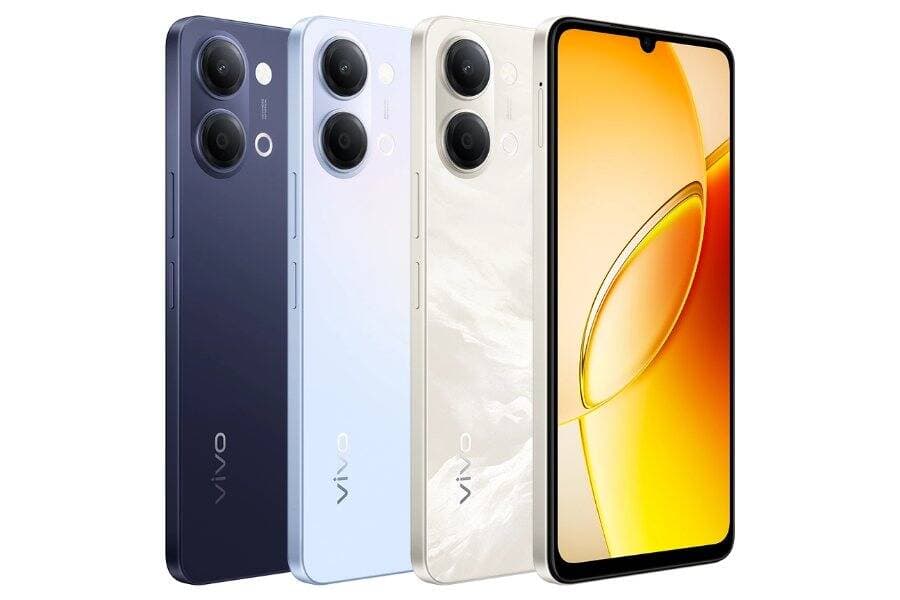 Vivo Y6c 4G en tres opciones de color, vista frontal y trasera