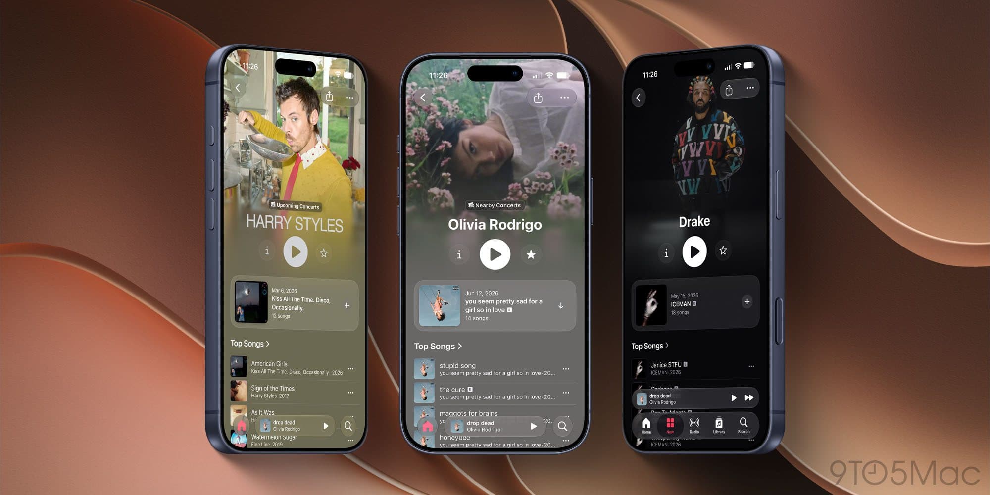 Apple Music artist pages new design in iOS 27