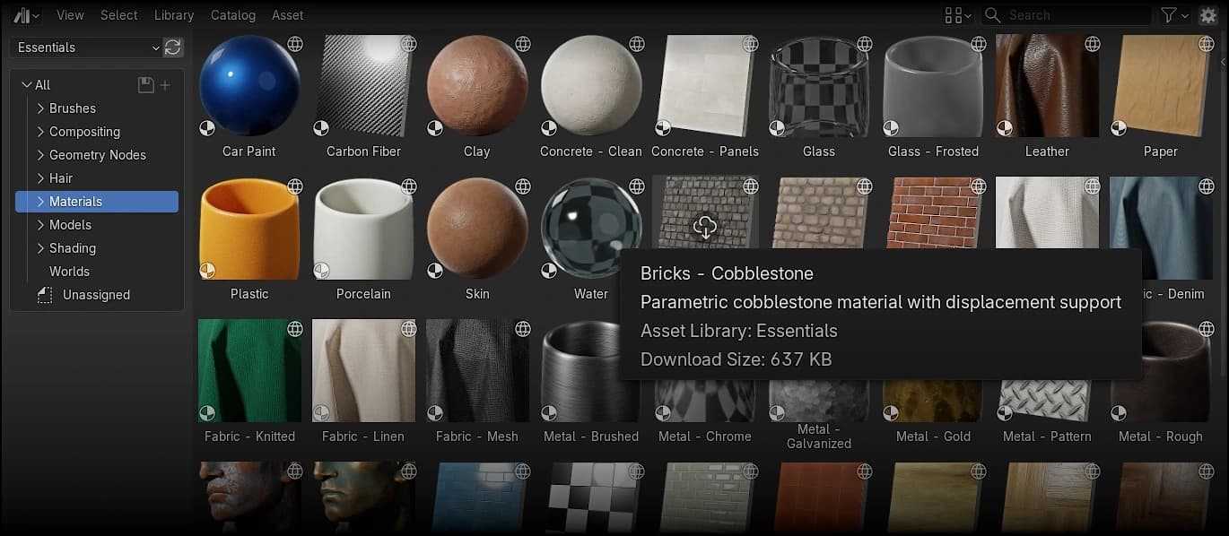 Asset Browser con Online Essentials