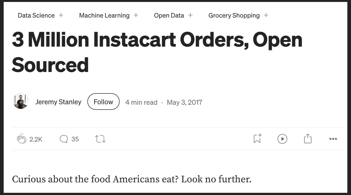 screenshot: Instacart data