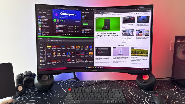 A large curved monitor setup