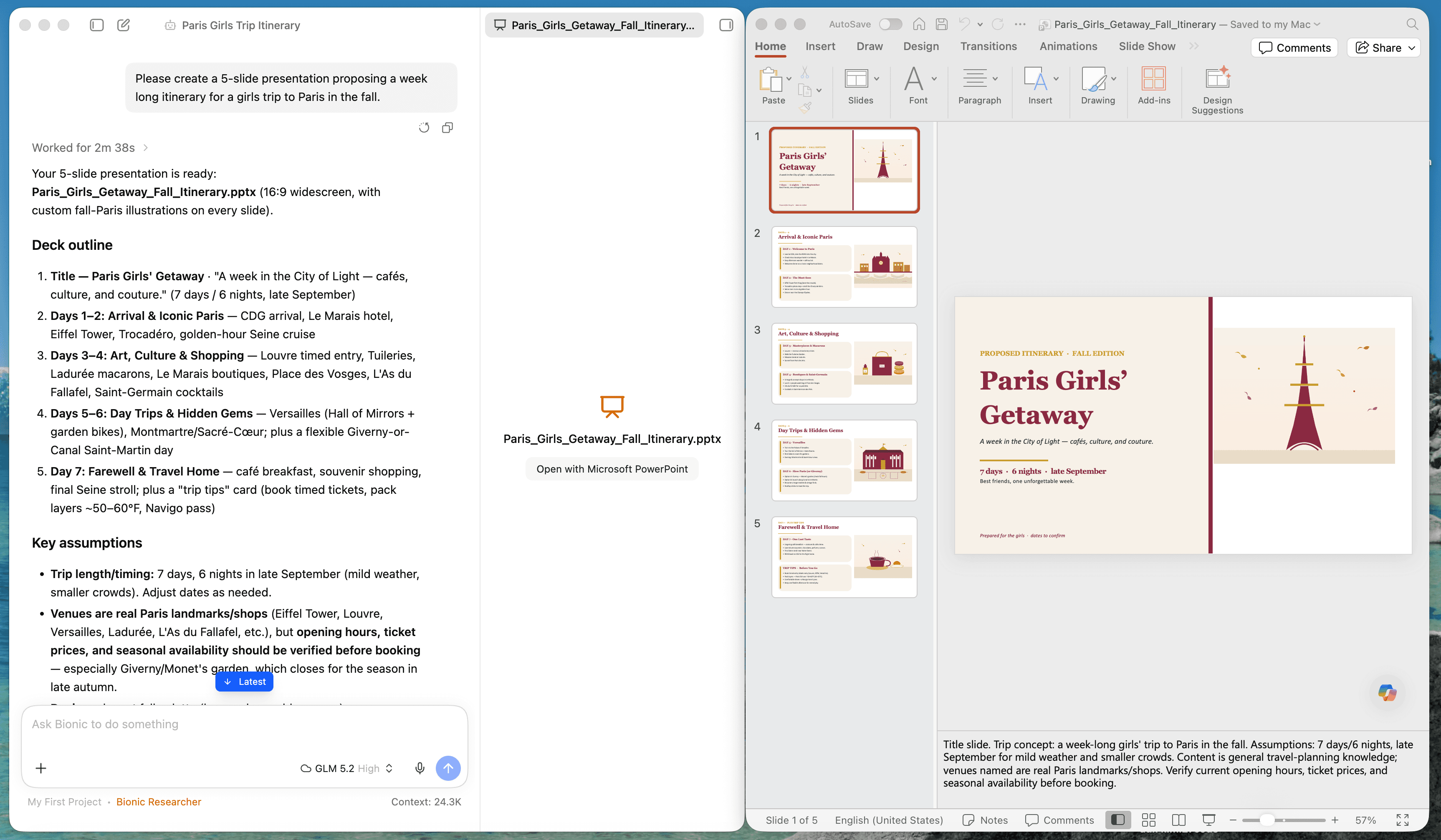 Work project document tools in Bionic