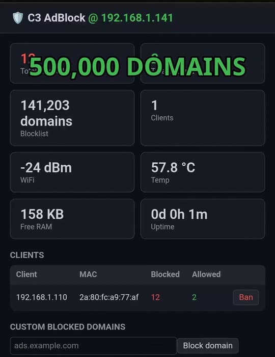 A screenshot of the rudimentary GUI for the C3 AdBlocker.