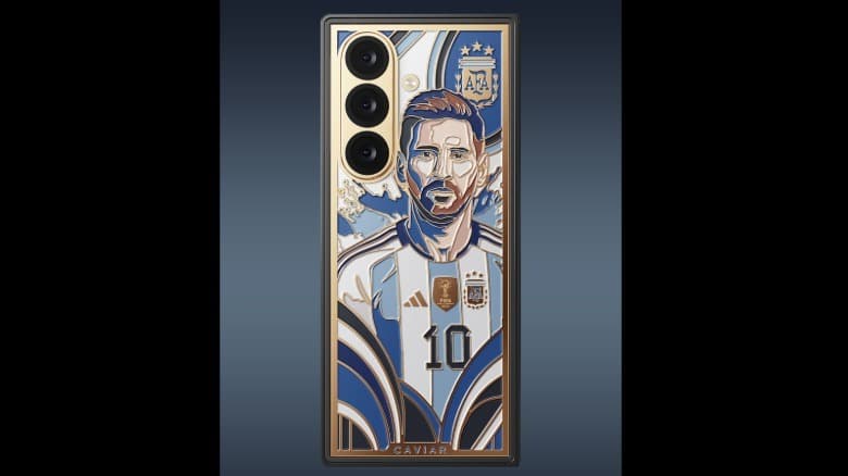 A close up of the custom Lionel Messi Galaxy Z Fold 8 Ultra.