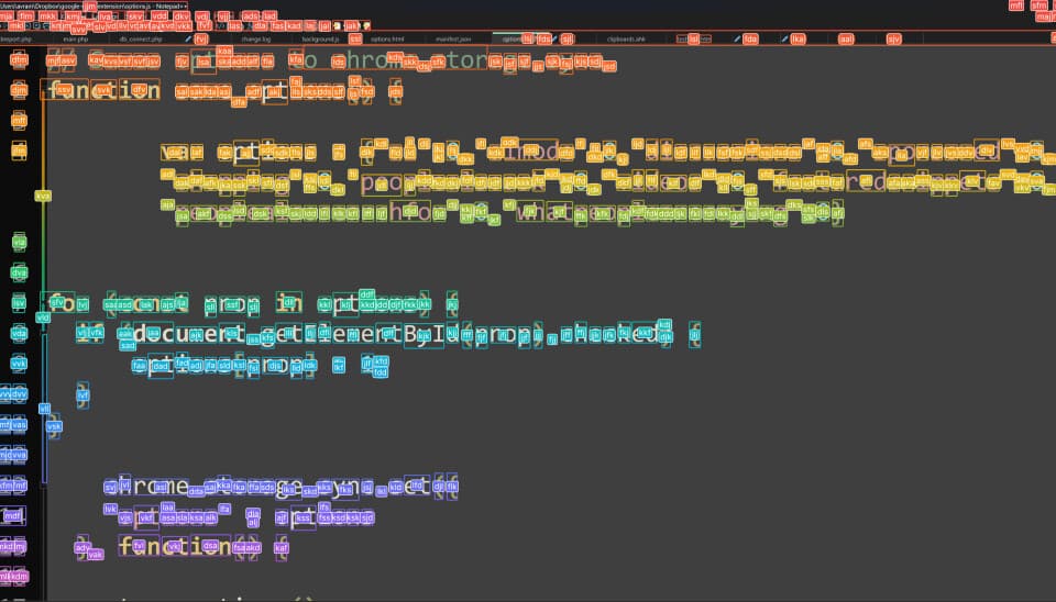 Neverclick overlay in Notepad++. It is nearly impossible to see much of the text and menu items with the hints in place.