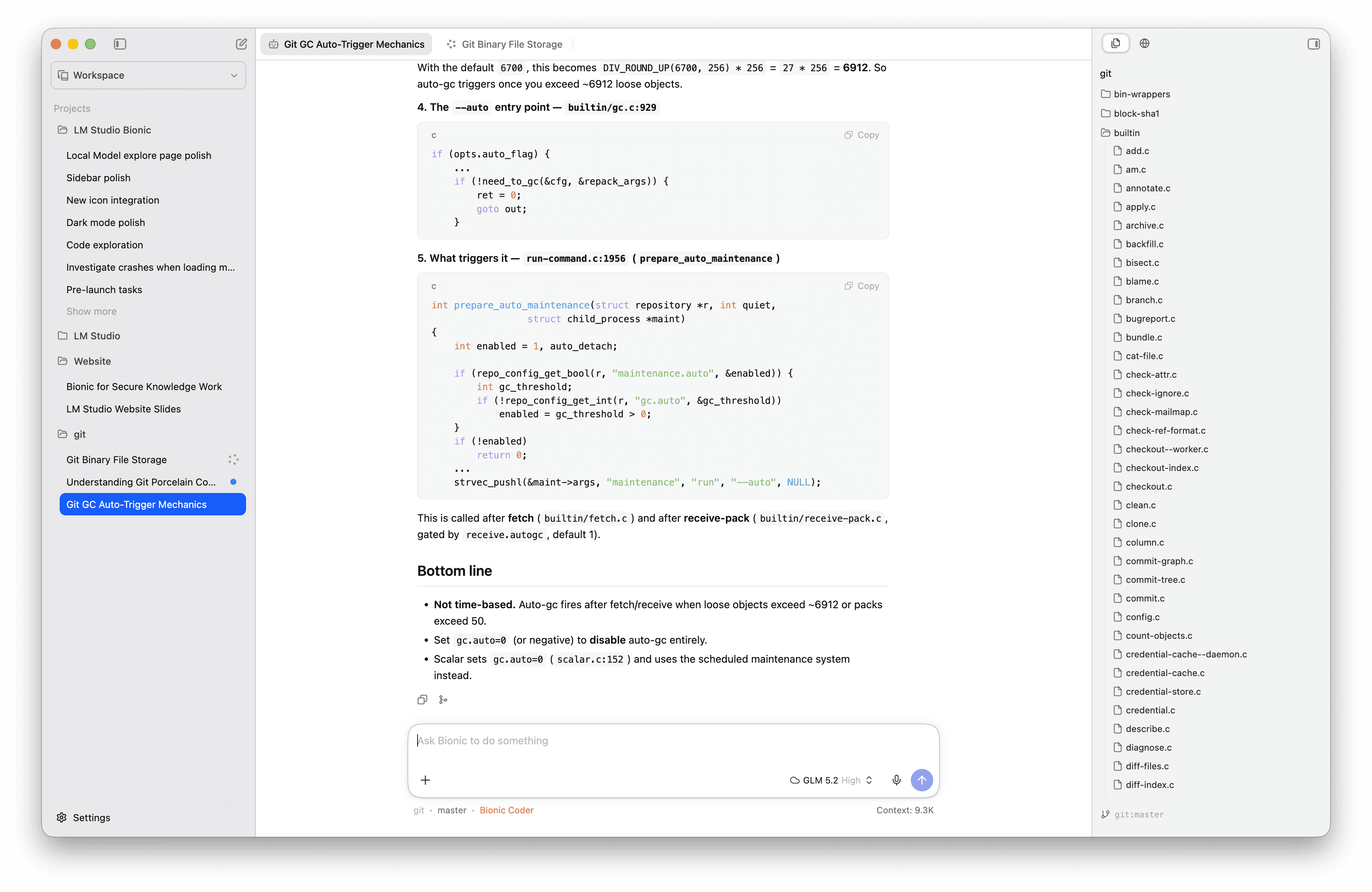 Code project tools in Bionic