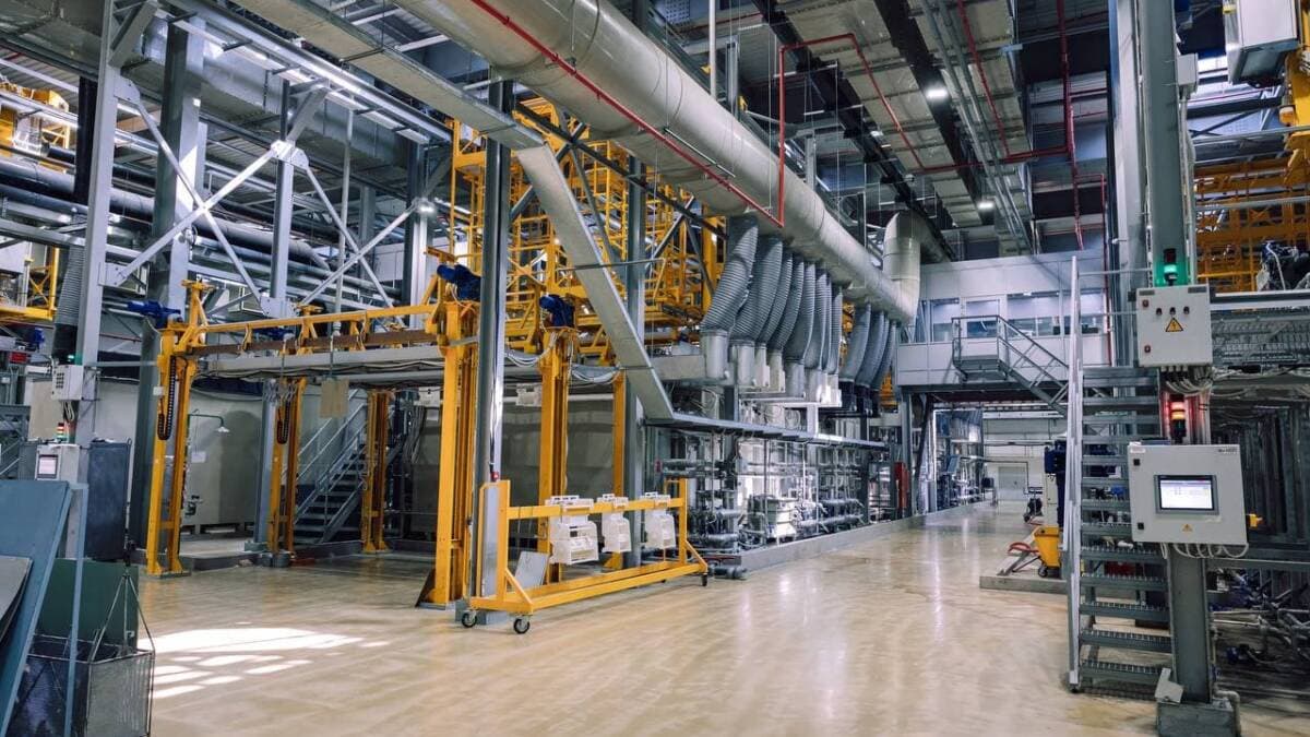 Interior of the MS-21 plant with industrial equipment