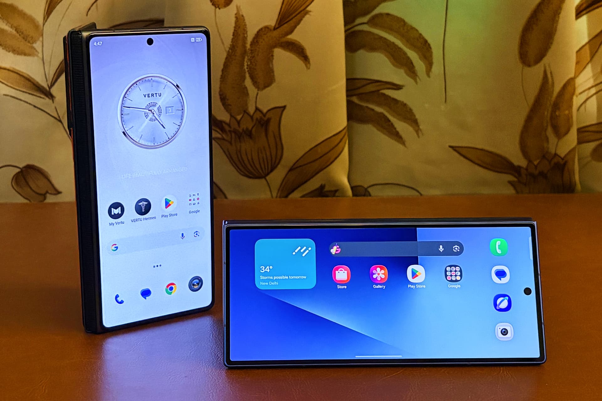 Vertu Alphafold and Samsung Galaxy Z Fold 7 — Image Credits: Jagmeet Singh / TechCrunch