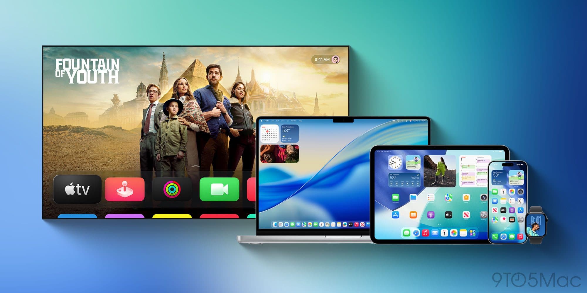 Apple devices lineup with Liquid Glass