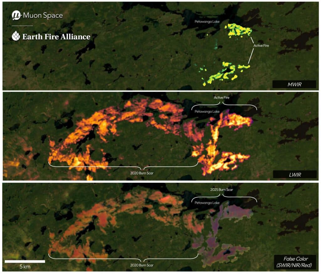 FireSat’s infrared imagery of the Nipigon 6 fire in Ontario, Canada, on June 15, 2025
