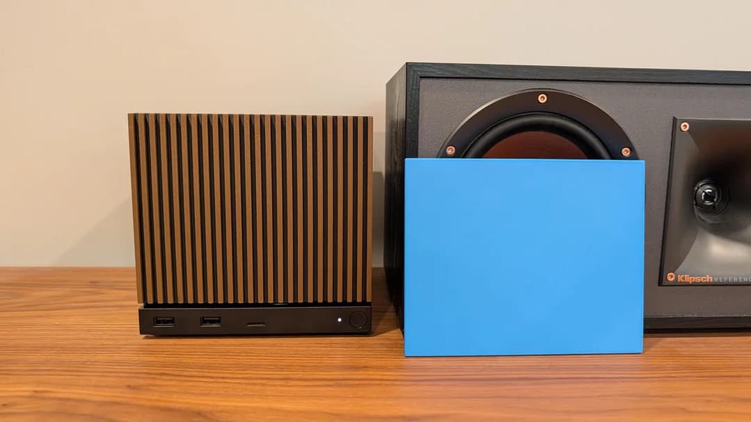 Steam Machine faceplates, one with a slatted design and the other blue