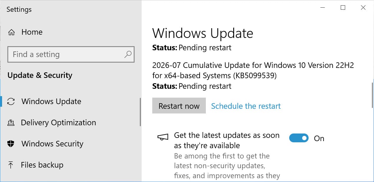 Windows 10 KB5099539 update