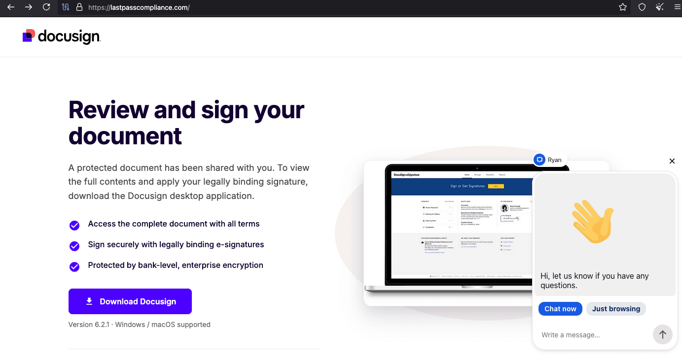 Fake DocuSign website