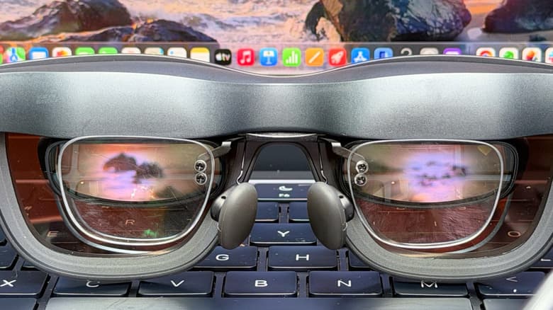 Xreal's XBX a01+ glasses connected to a MacBook Air.