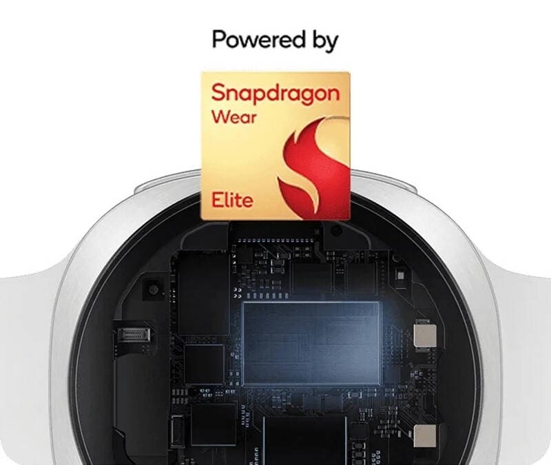 Chip Snapdragon Wear Elite dentro de la caja del smartwatch Galaxy Watch 9