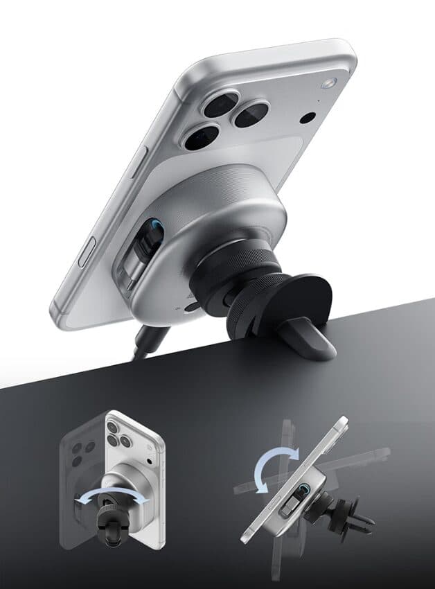 Cargador Cuktech con USB-C retráctil y bobina inalámbrica