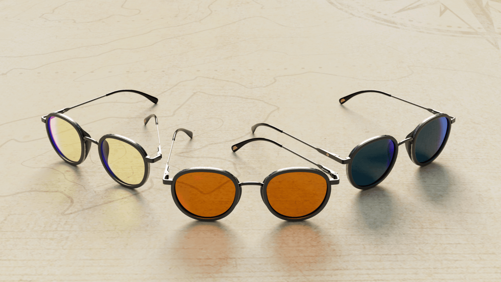 GUNNAR Tomb Raider Croft glasses in Amber, Amber Max, and Sun.