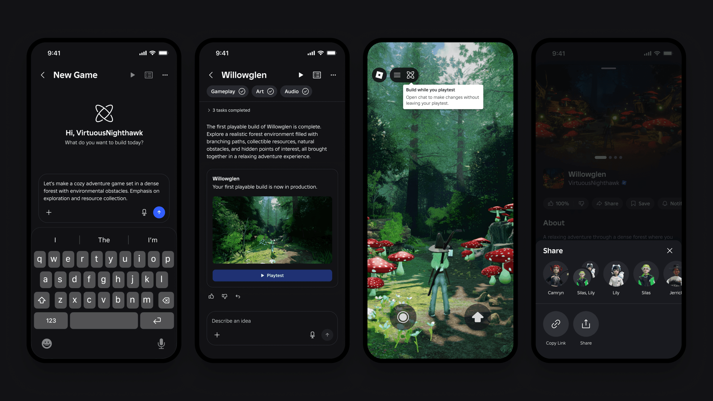 Screenshots of Roblox’s Build feature.