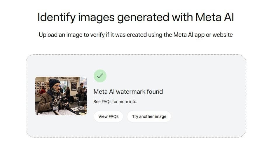 Here’s the information shown when Meta’s detection tool successfully flags an image made or edited using its own Muse model.