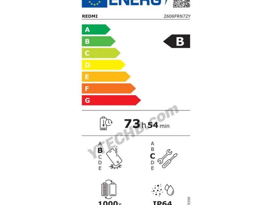 Battery label for the Redmi 17 4G smartphone with energy parameters and service icons