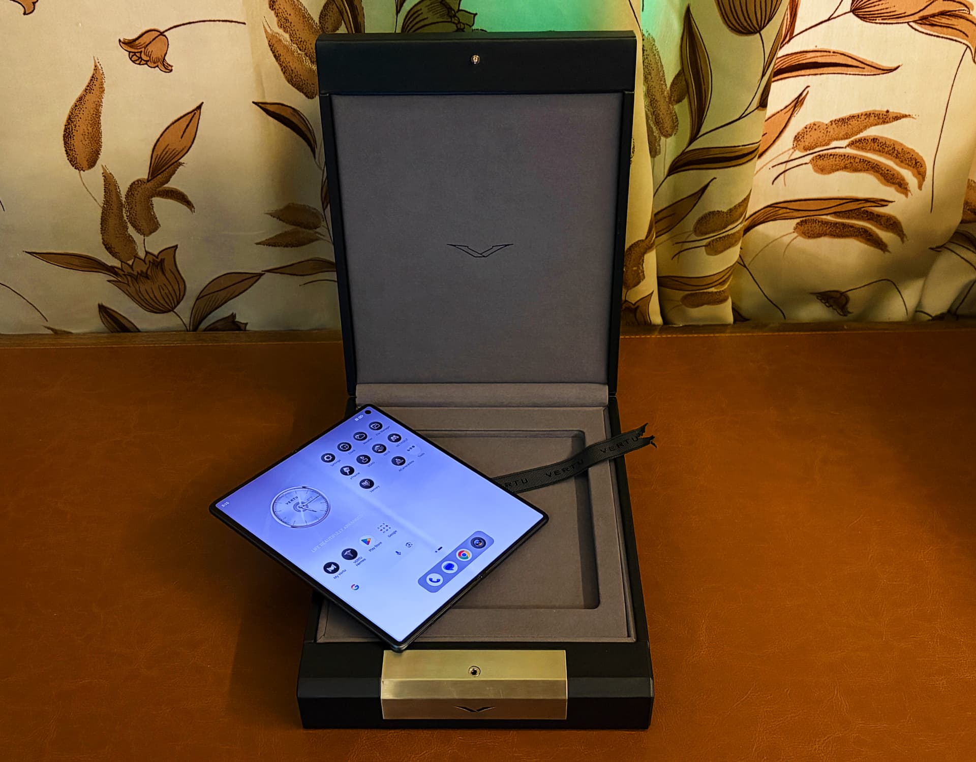 Vertu Alphafold with luxury packaging — Image Credits: Jagmeet Singh / TechCrunch