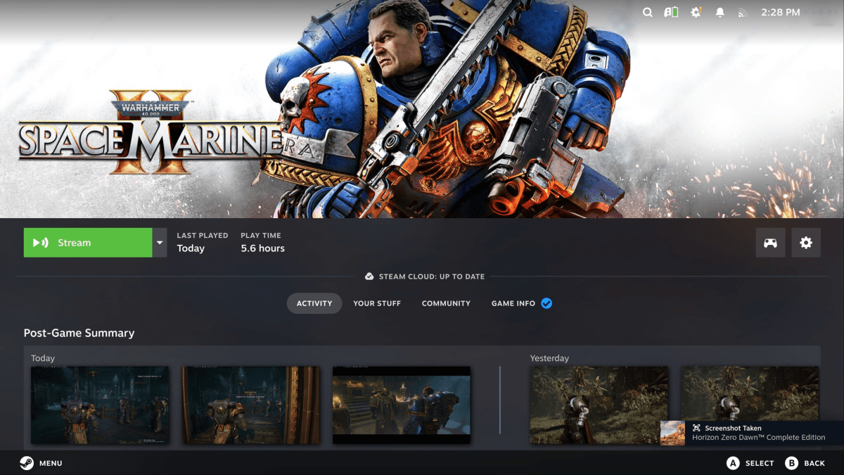 Space Marine II in Steam settings